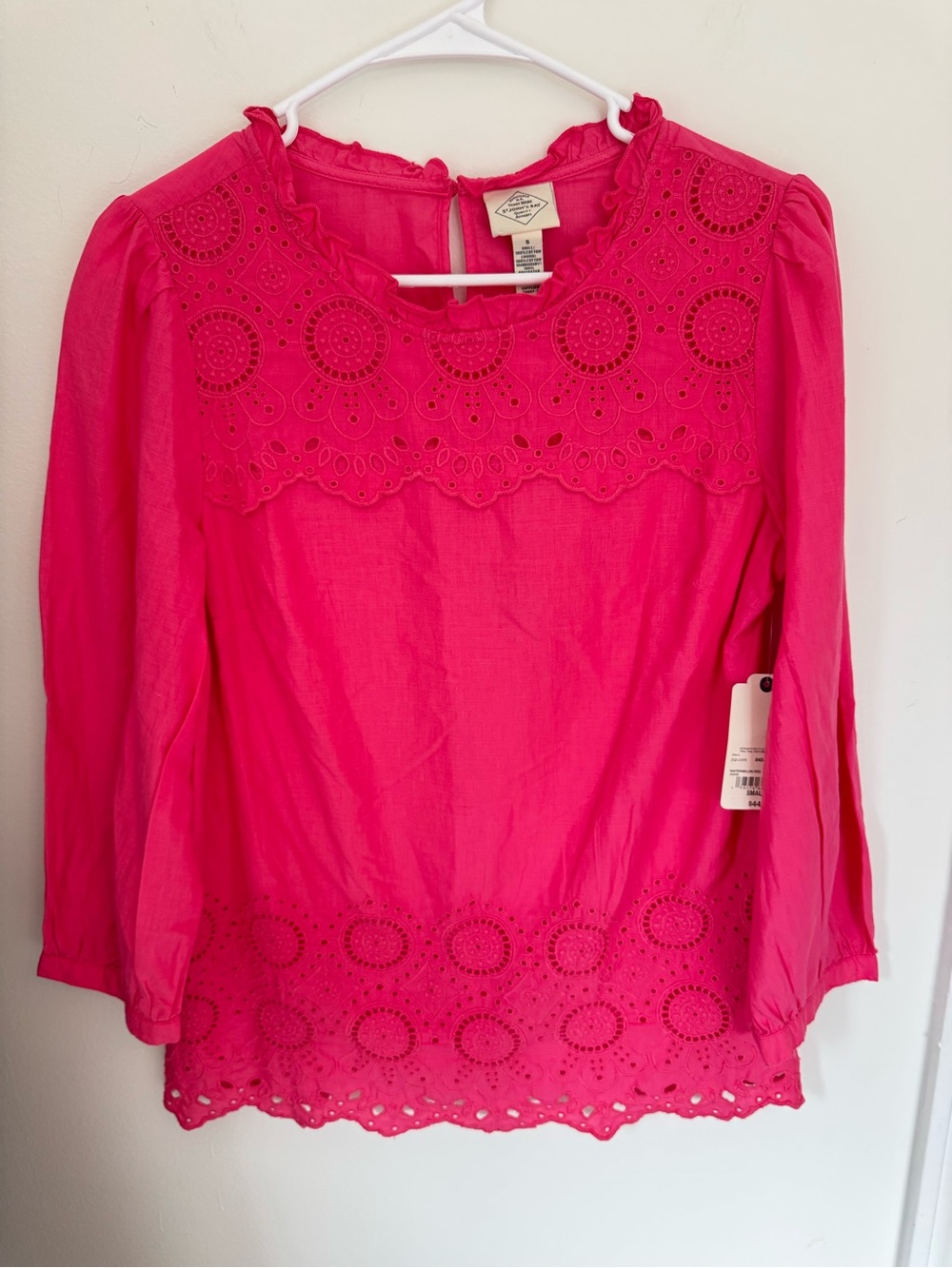 NWT St. John's Bay Long Sleeve Embroidered Eyelet Poplin Blouse Small